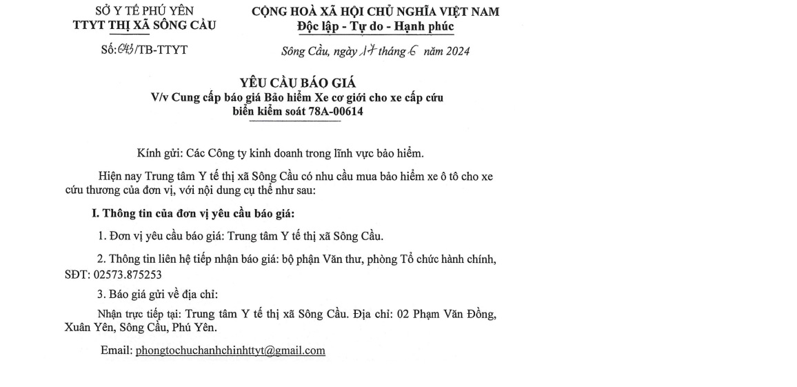 YCBG Bảo hiểm Xe cơ giới cho xe cấp cứu biển kiếm soát 78A-00614